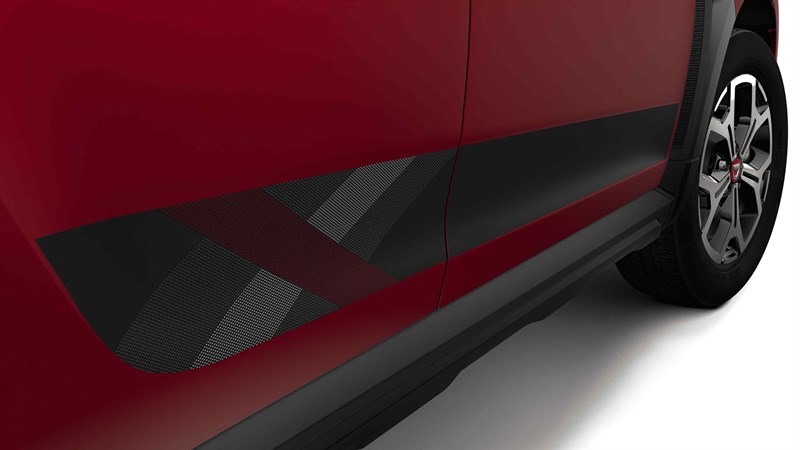 Dacia Duster HJD série limitée Techroad Rouge Fusion - Zoom sur le stripping extérieur